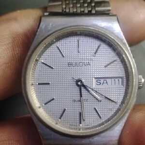Bulova Silver Tone Day-Date Quatz Watch